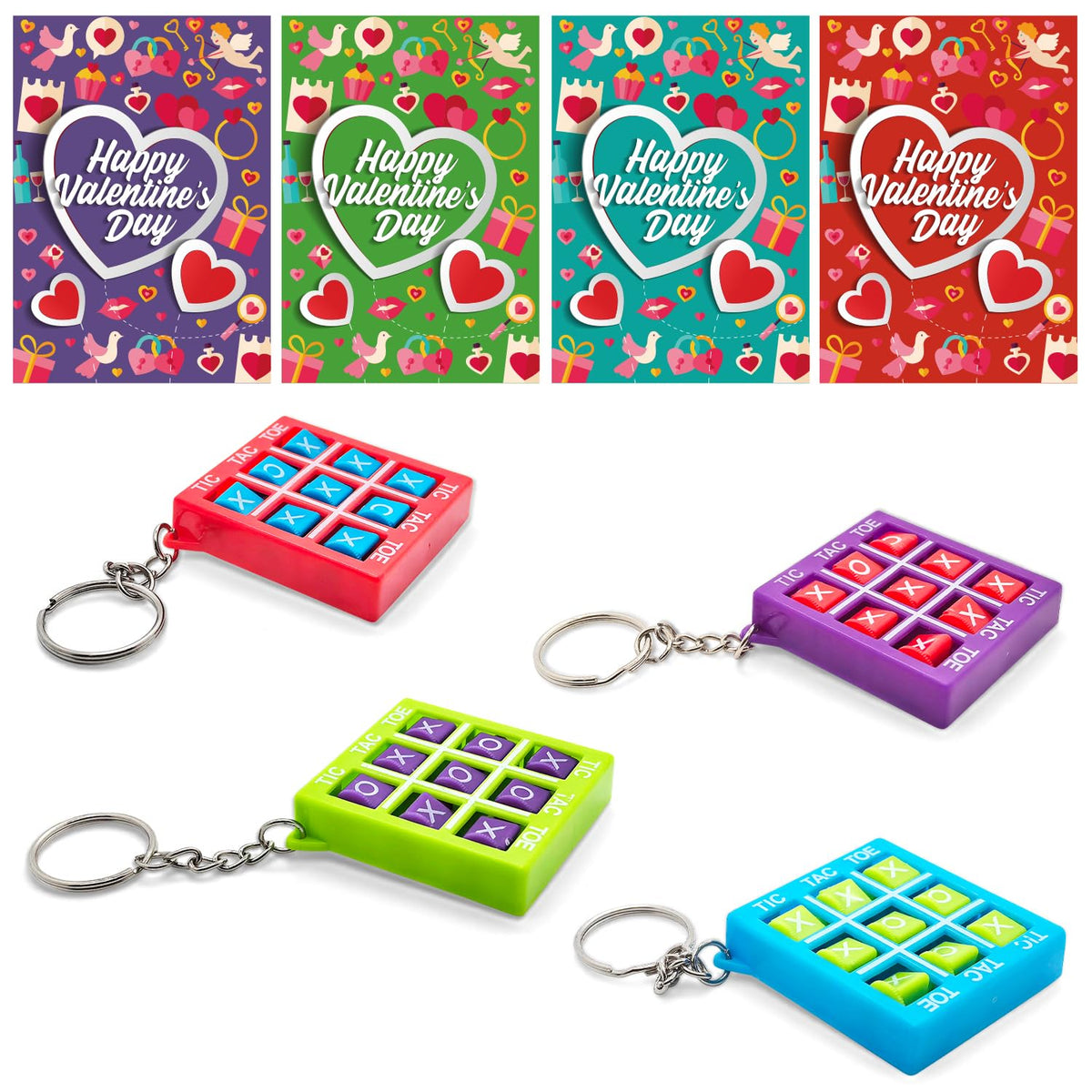 Aviski valentines day cards with tic tac toe keychains—perfect for classroom gifting and fun exchanges.