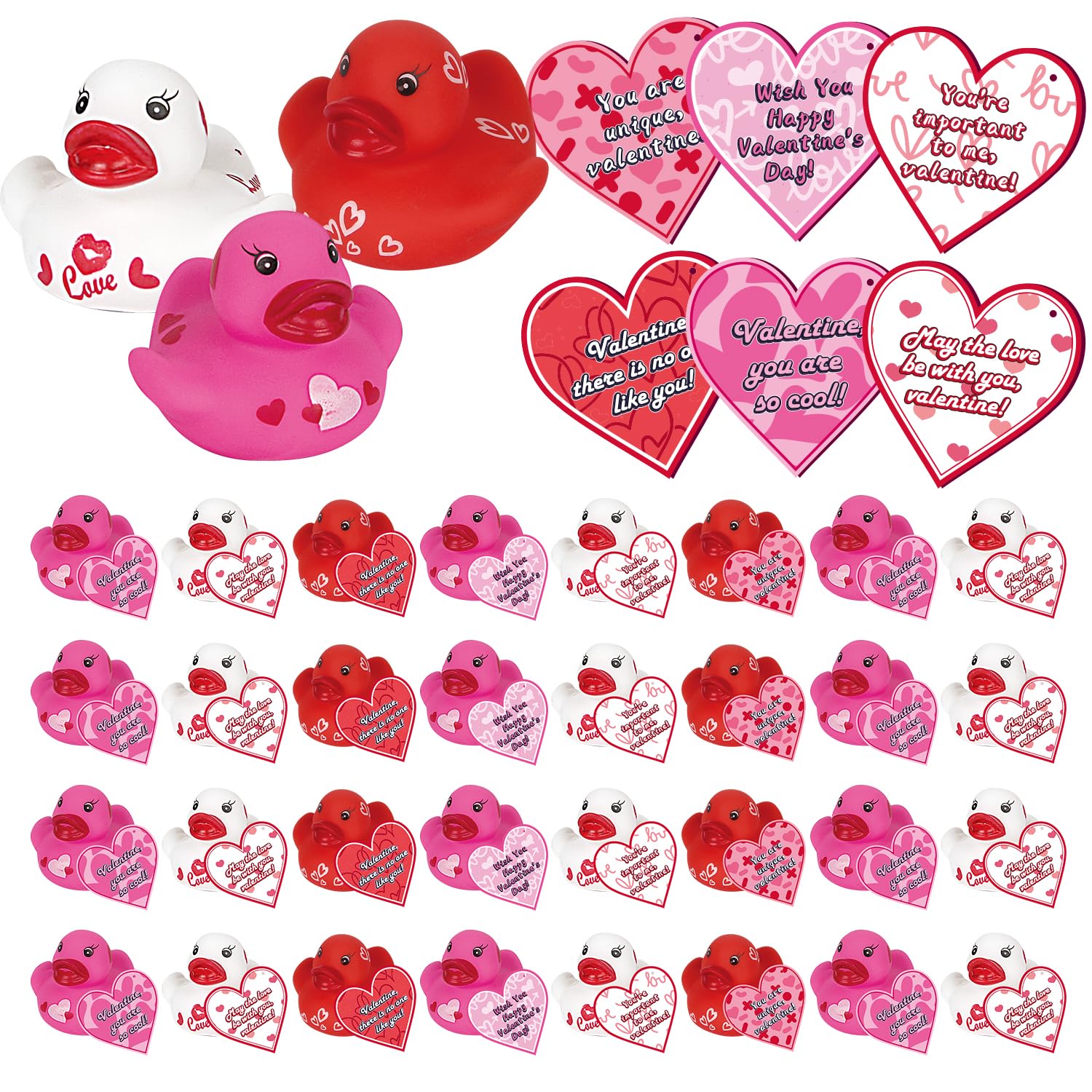 Aviski valentines ducks pack in red, pink, and white for classroom exchanges and gift prizes.