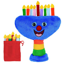 Aviv Judaica plush menorah with removable candles for easy play and cleanup.