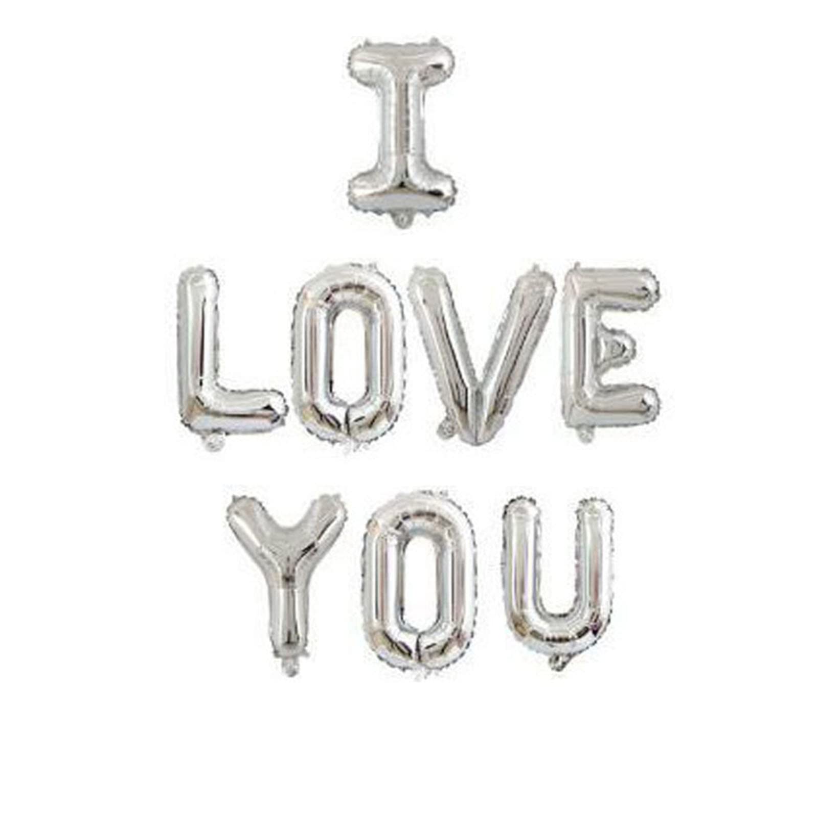 AVMBC I Love You letters balloon 16in silver, ideal as a romantic photo backdrop.