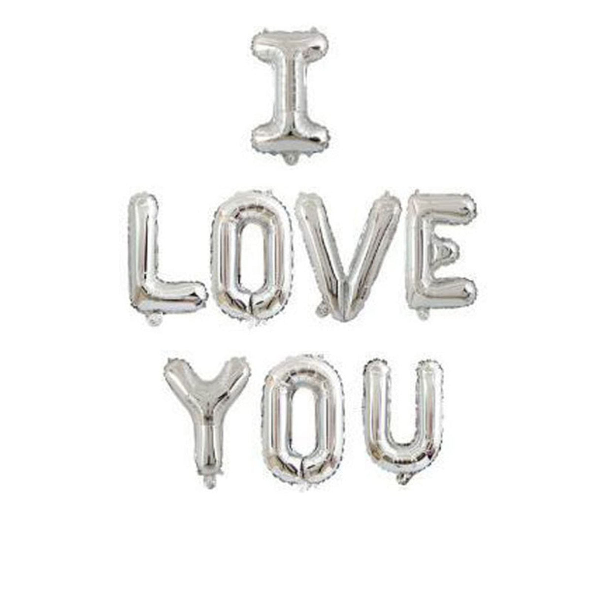AVMBC I Love You letters balloon 16in silver, ideal as a romantic photo backdrop.