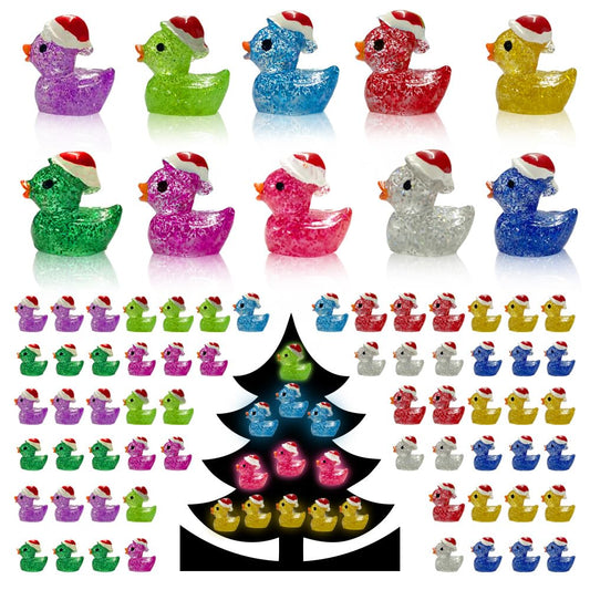 AWEELON Christmas glitter resin ducks for fairy gardens and dollhouses