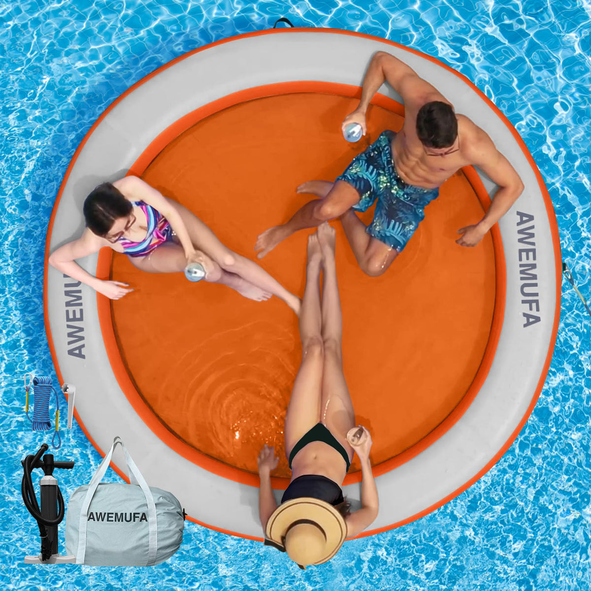 AWEMUFA 8ft water hammock, ideal for group lounging on water.
