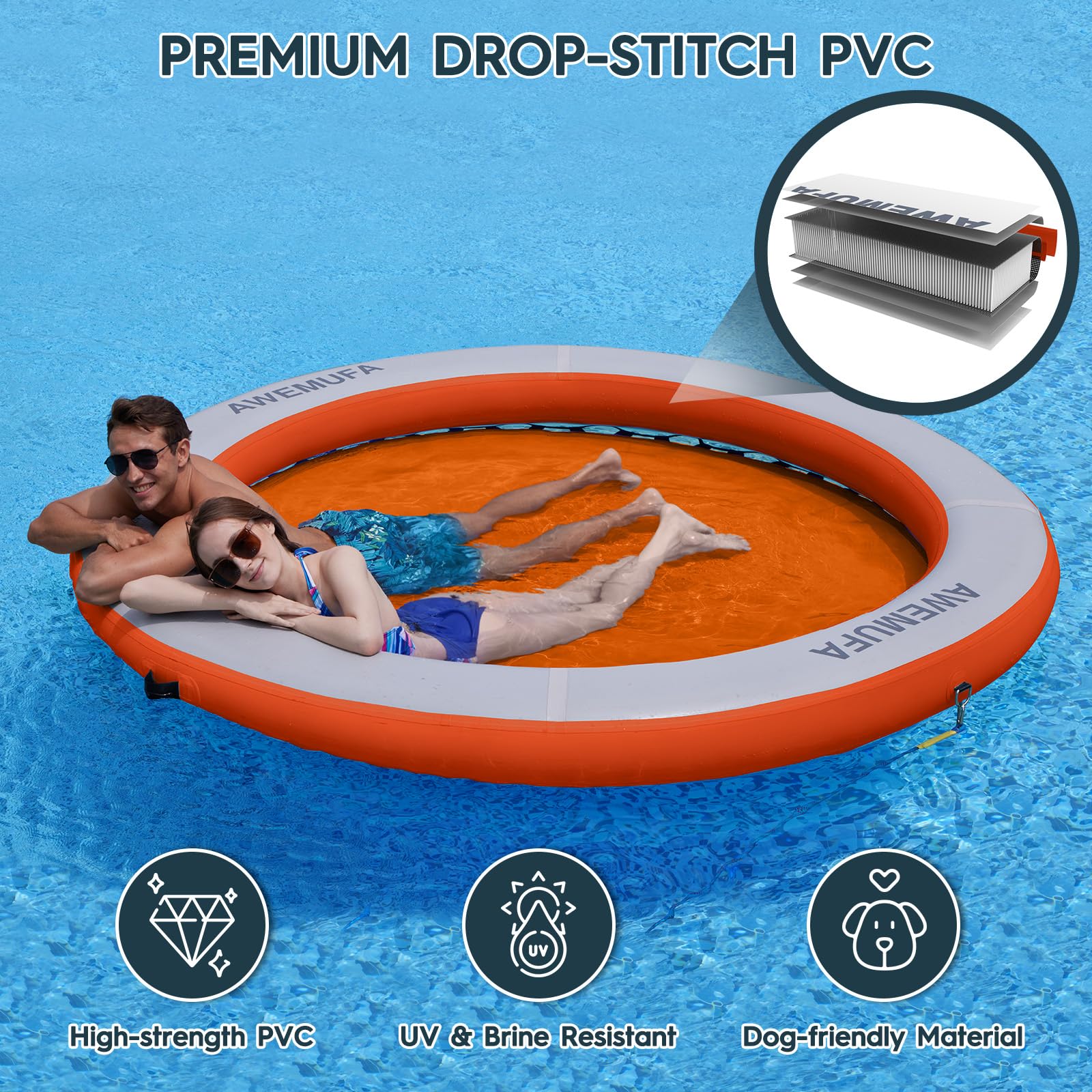 AWEMUFA 8-inch thick floating ring offers stable, comfortable lounging.