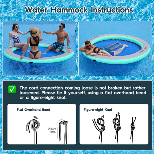 AWEMUFA 8inch thick inflatable hammock provides stable lounging on water.