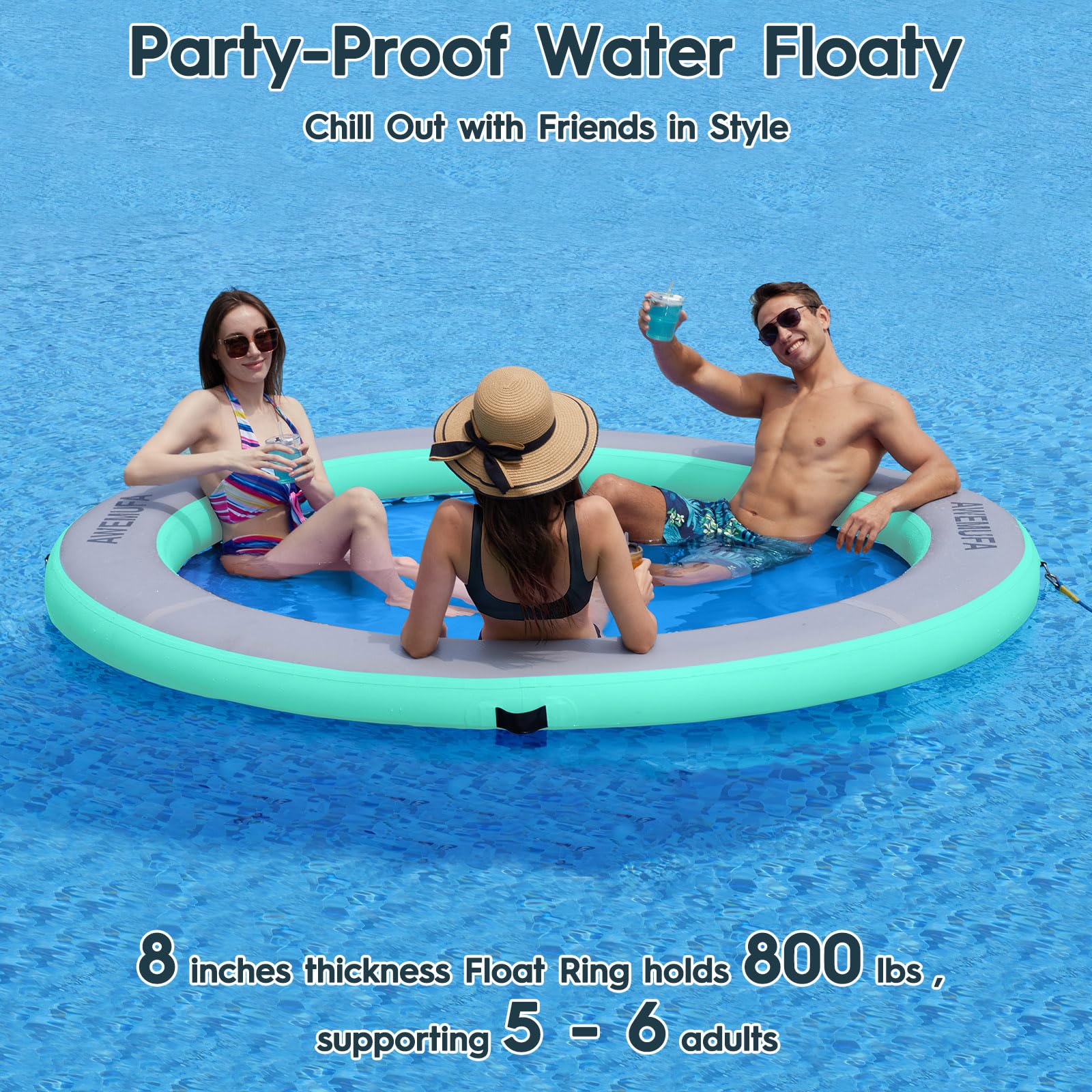 AWEMUFA multi-person water floating island supports five to six people.