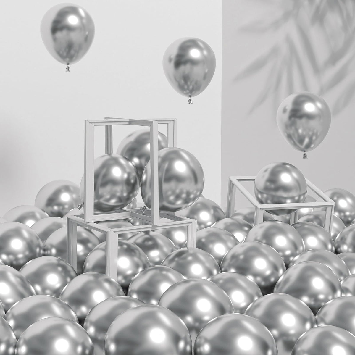 Awenztech 120pcs metallic silver balloons pack for elegant party decor and arches.