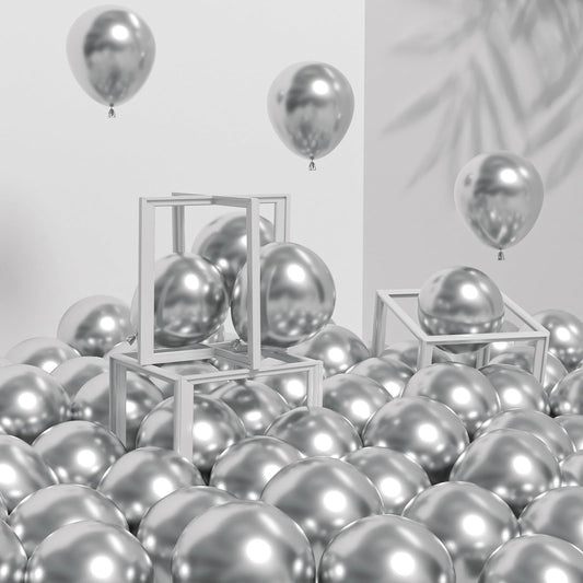 Awenztech 120pcs metallic silver balloons pack for elegant party decor and arches.