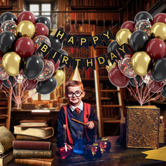 Awenztech black-red-gold confetti balloons create festive focal points.