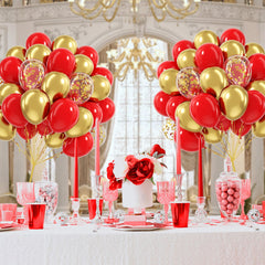 awenztech backdrop decoration setup with red and gold balloons