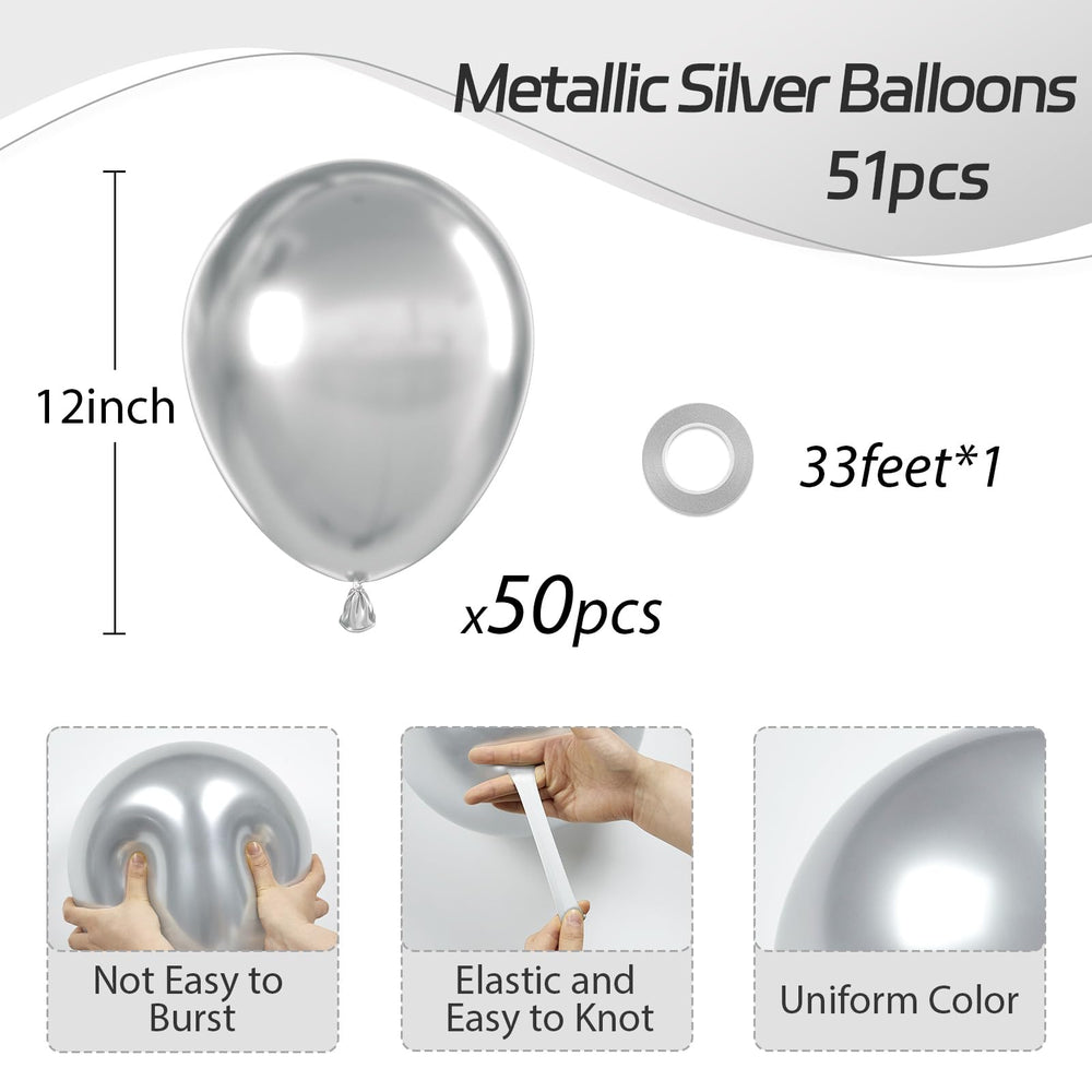 Awenztech chrome silver latex balloons with included ribbon for quick setup