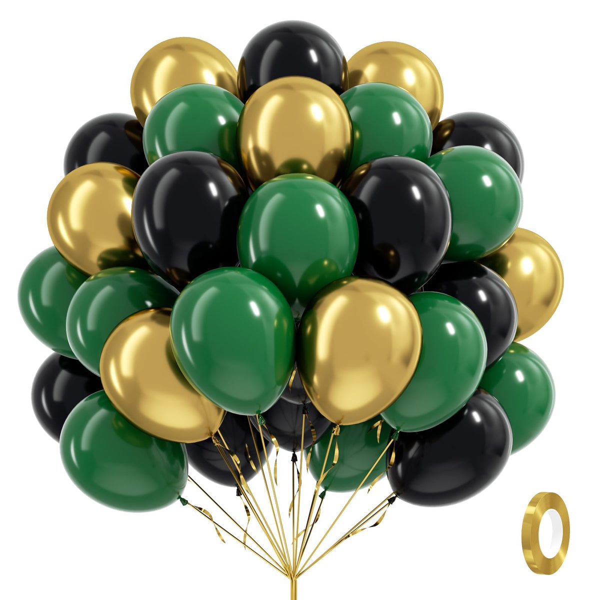 Awenztech green and black balloons 12inch pack for bold jungle safari party decor.