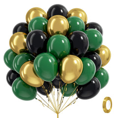 Awenztech green and black balloons 12inch pack for bold jungle safari party decor.
