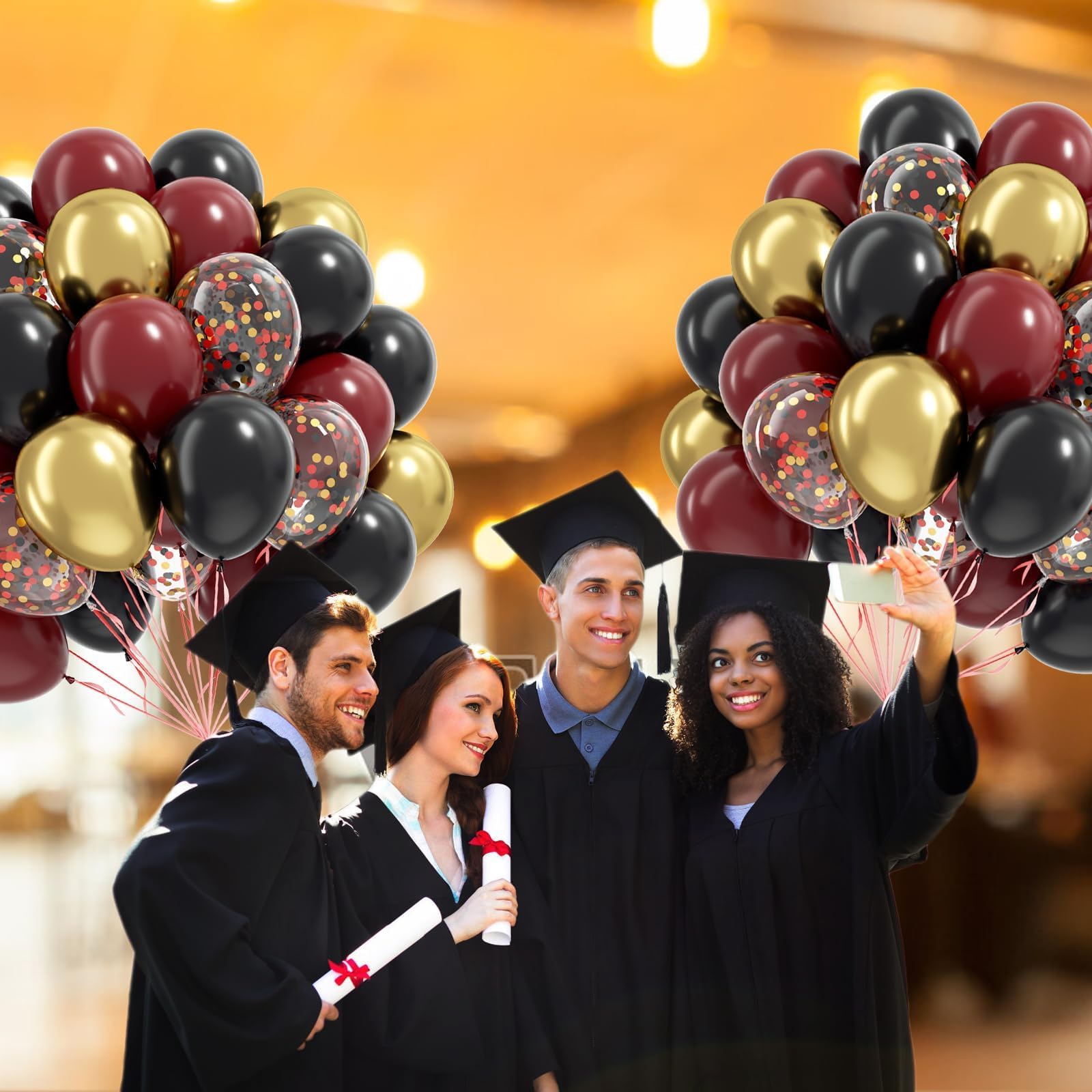 Awenztech maroon-gold party decor suitable for birthdays and graduations.