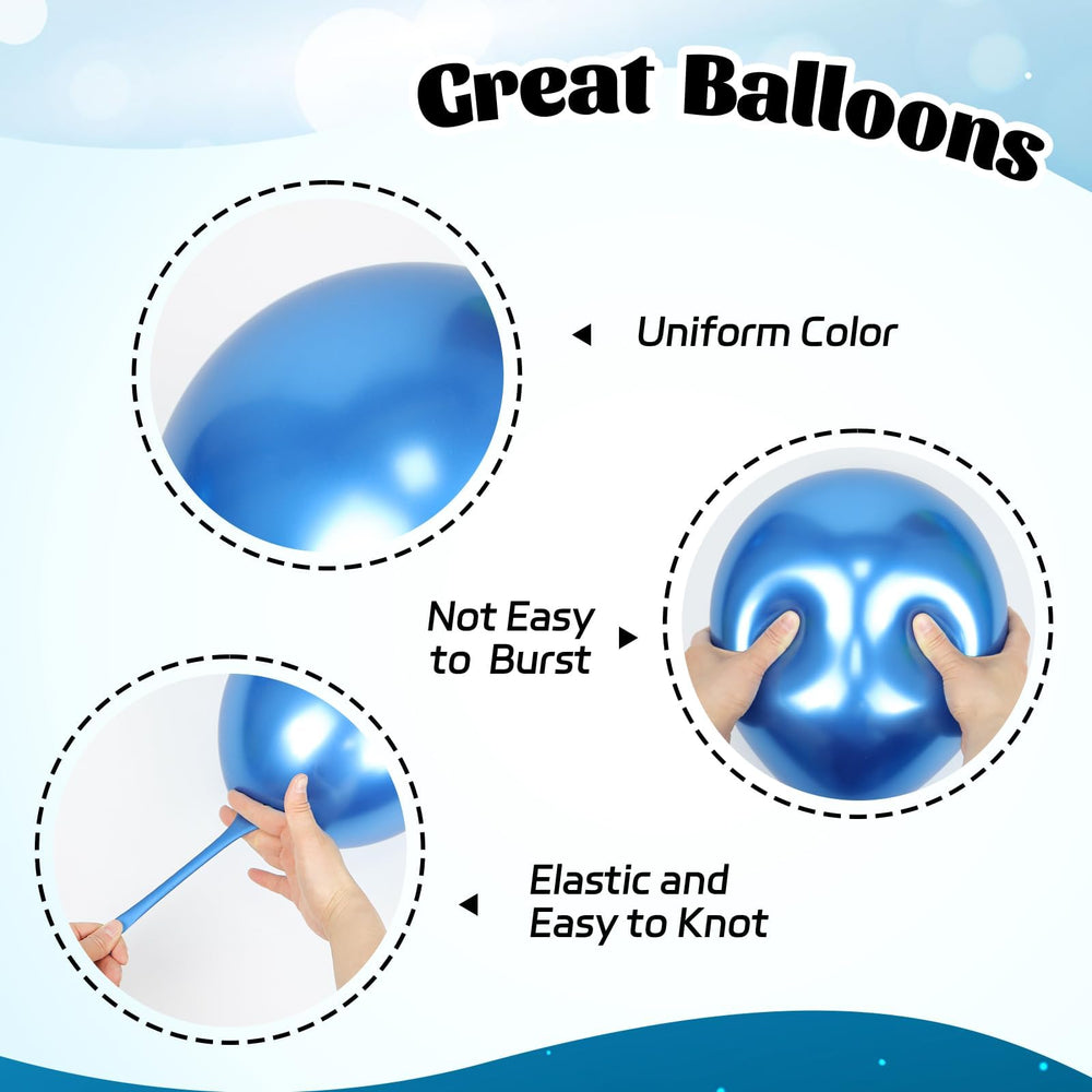 Awenztech metallic light blue balloon highlighting vibrant shade and elasticity.