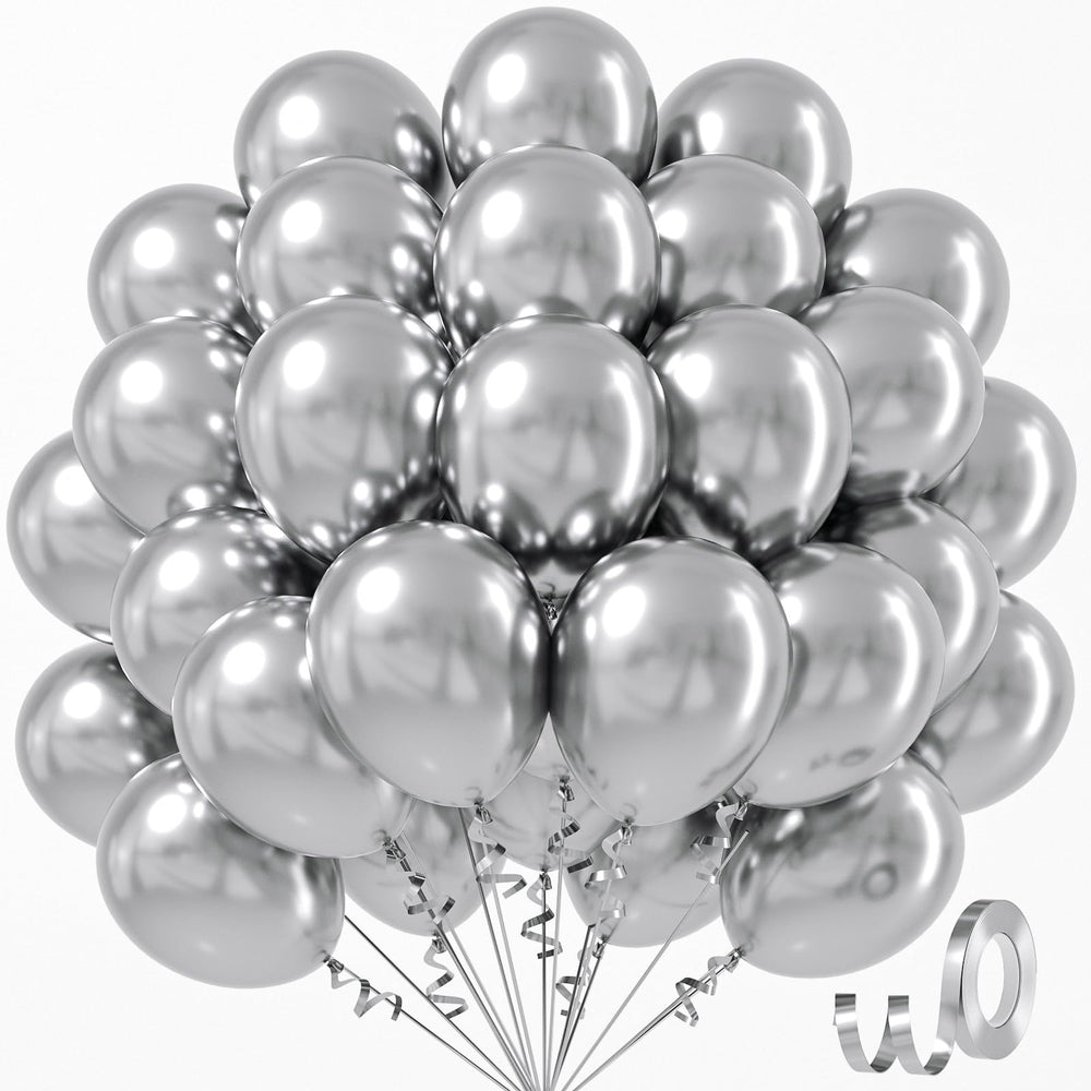 Awenztech metallic silver balloons 12 inch for elegant graduation and wedding decor