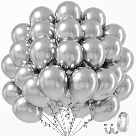 Awenztech metallic silver balloons 12 inch for elegant graduation and wedding decor