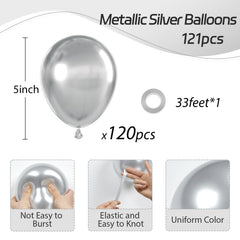 Awenztech metal silver balloons close-up showing premium latex and glossy finish.