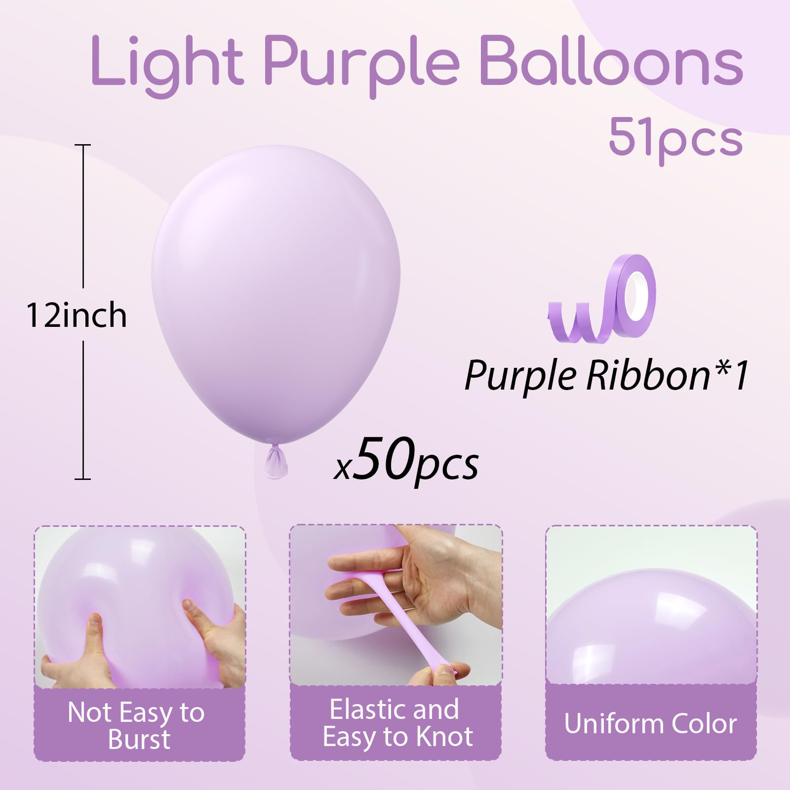 Awenztech pastel purple balloons close-up showing premium latex for durable inflation.