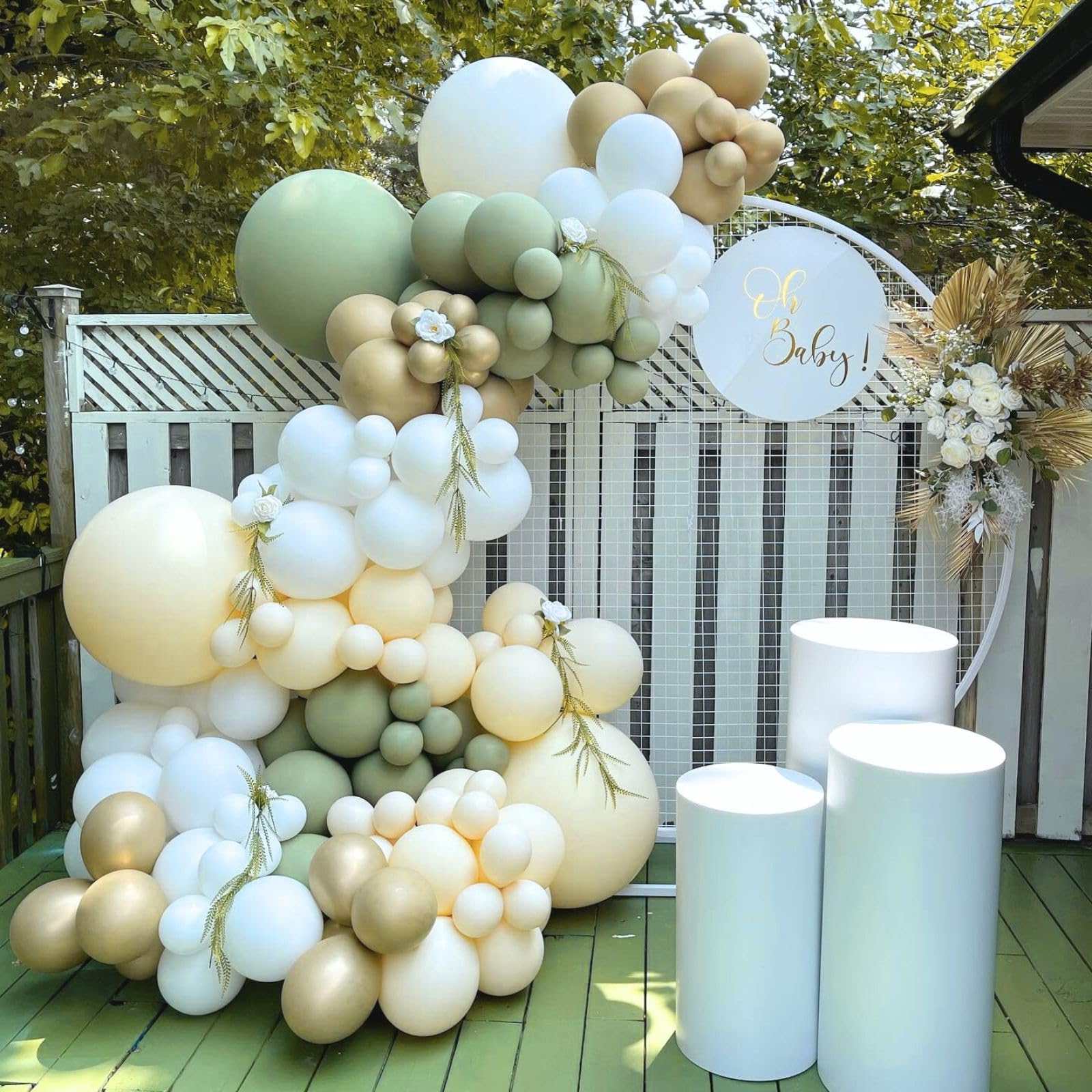 Awenztech sage-green balloon ribbon included for quick assembly.
