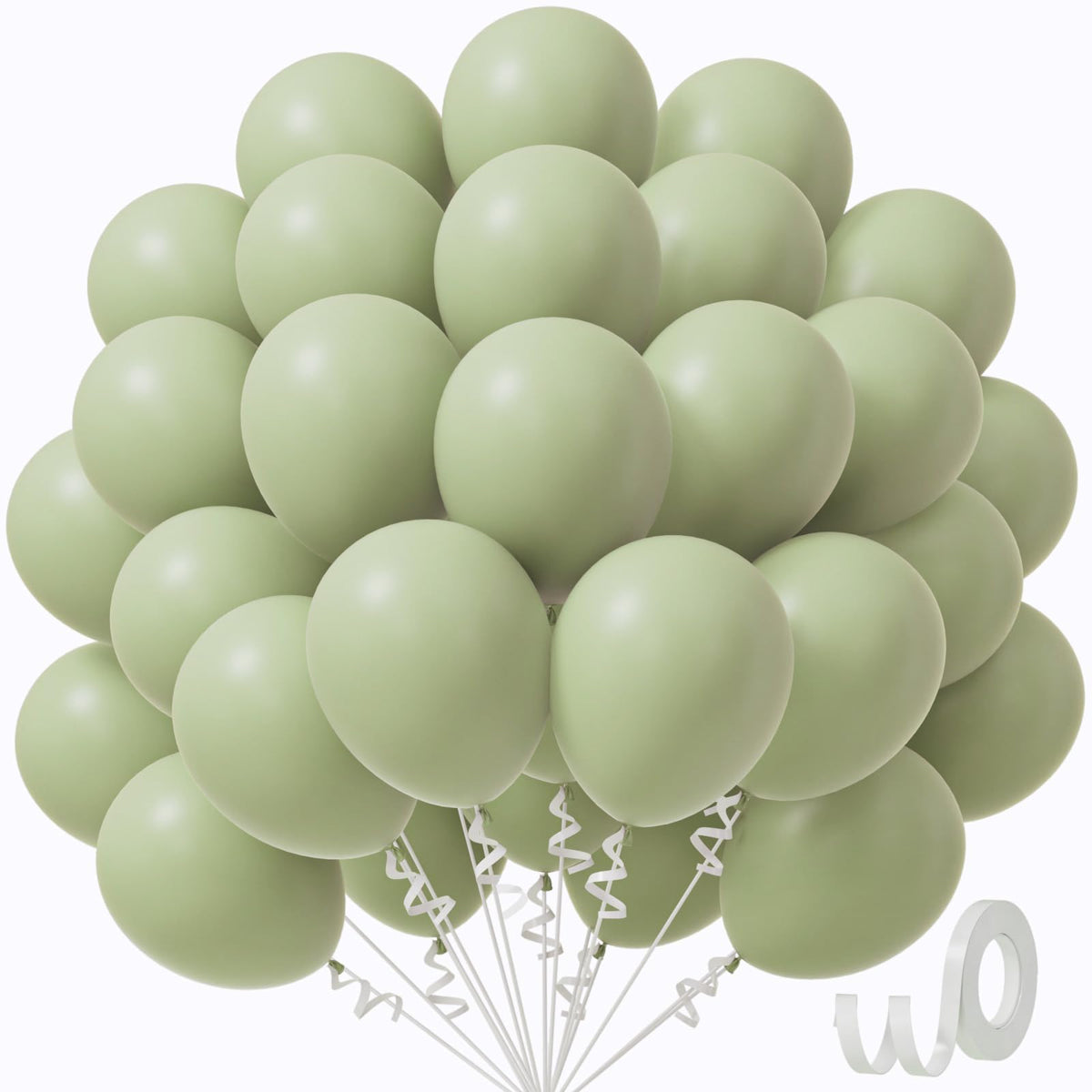 Awenztech Sage Green Balloons 12in pack ready for DIY party decor and arches.