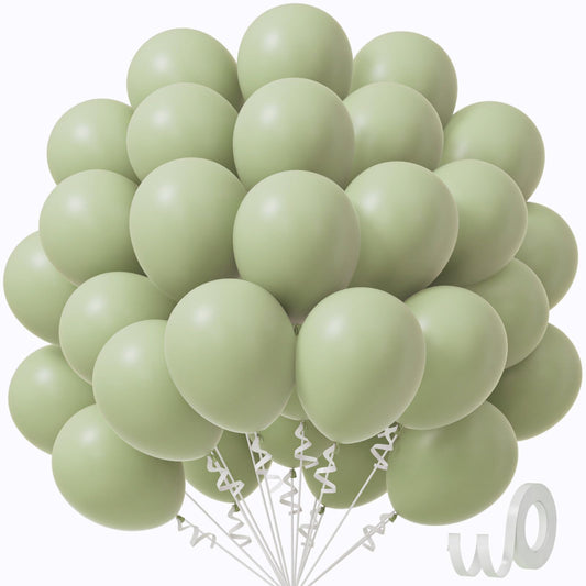 Awenztech Sage Green Balloons 12in pack ready for DIY party decor and arches.