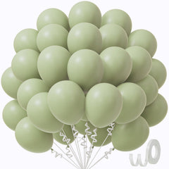 Awenztech Sage Green Balloons 12in pack ready for DIY party decor and arches.