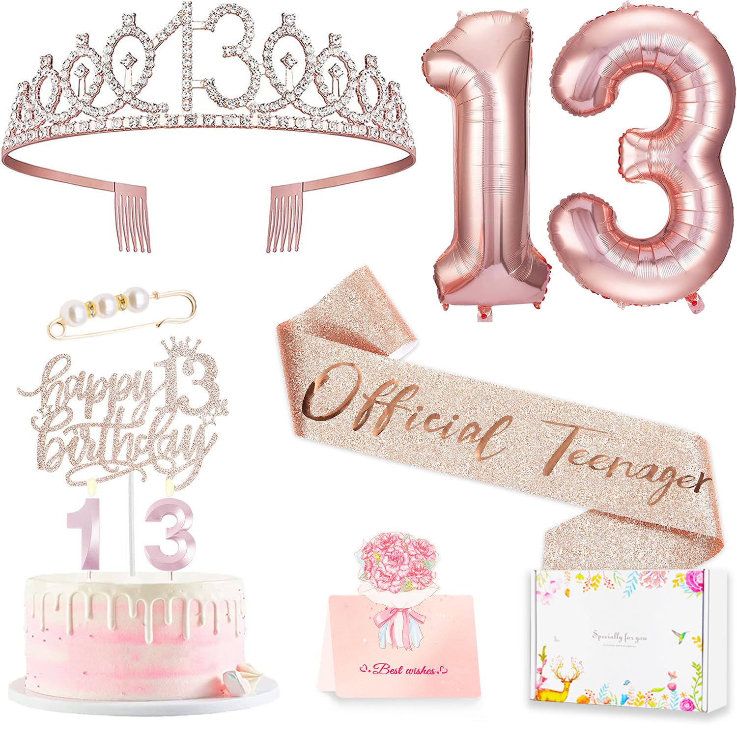 Awfrky rose gold crown with rhinestones and combs for secure fit