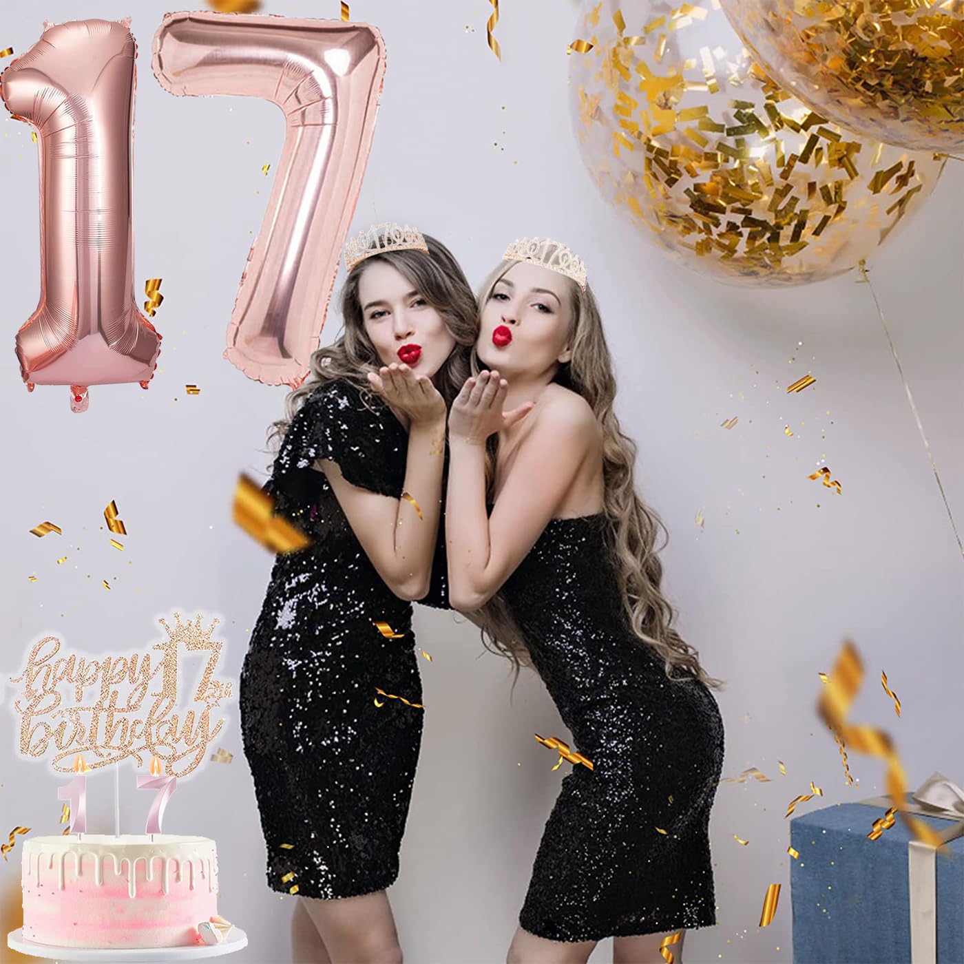 Awfrky 17th birthday balloons rose gold, enhance decor and photos