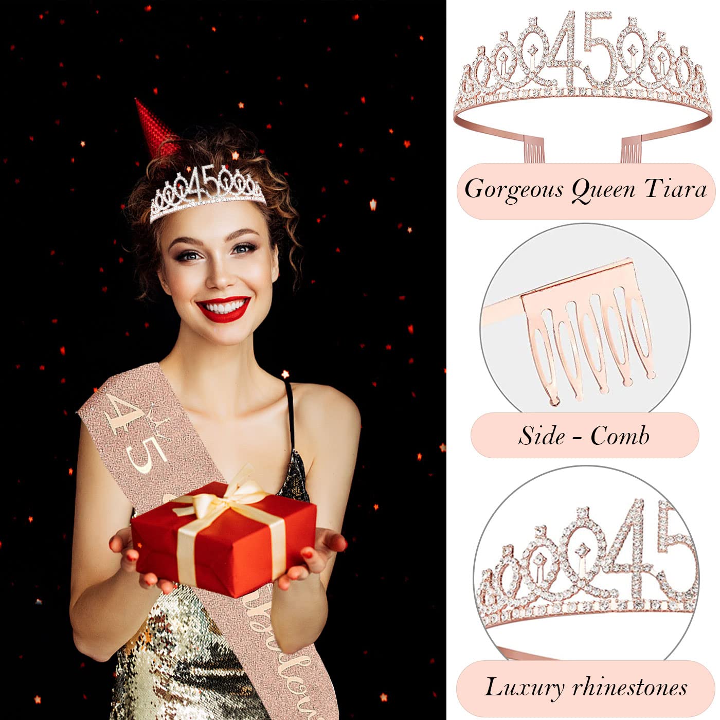 Awfrky 45th sash in glitter fabric with foil lettering for celebration