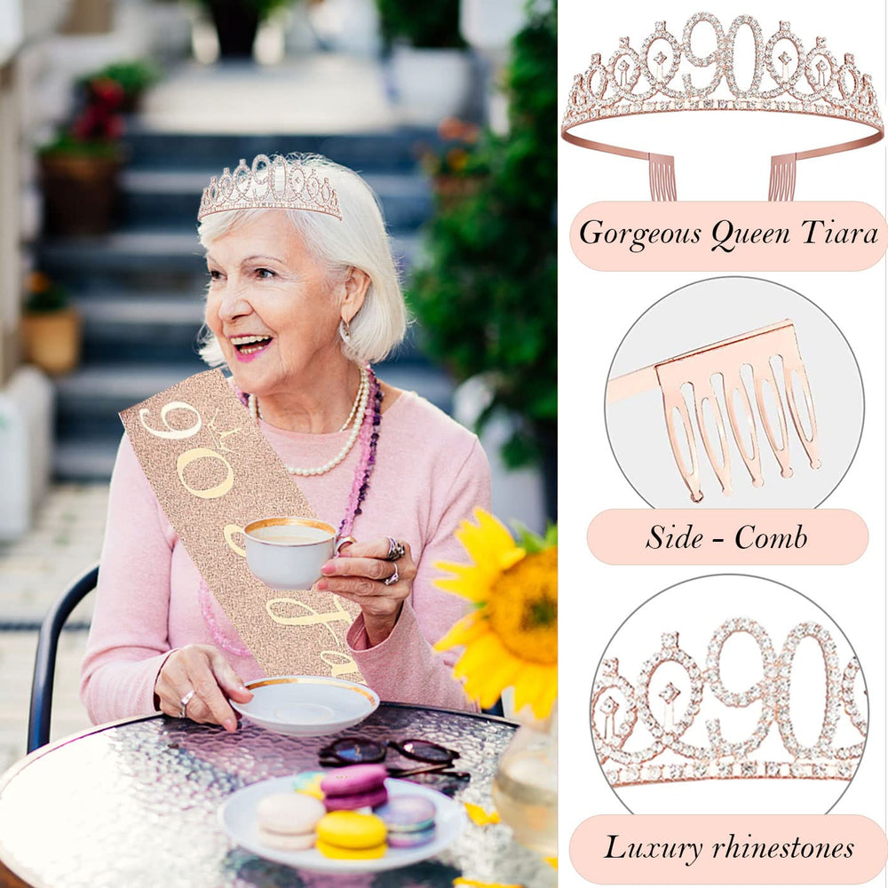 Awfrky glitter sash for 90 & Fabulous with adjustable fit and foil lettering.
