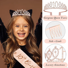 Awfrky rose gold Happy 10th Birthday cake topper brightens cakes and cupcakes.