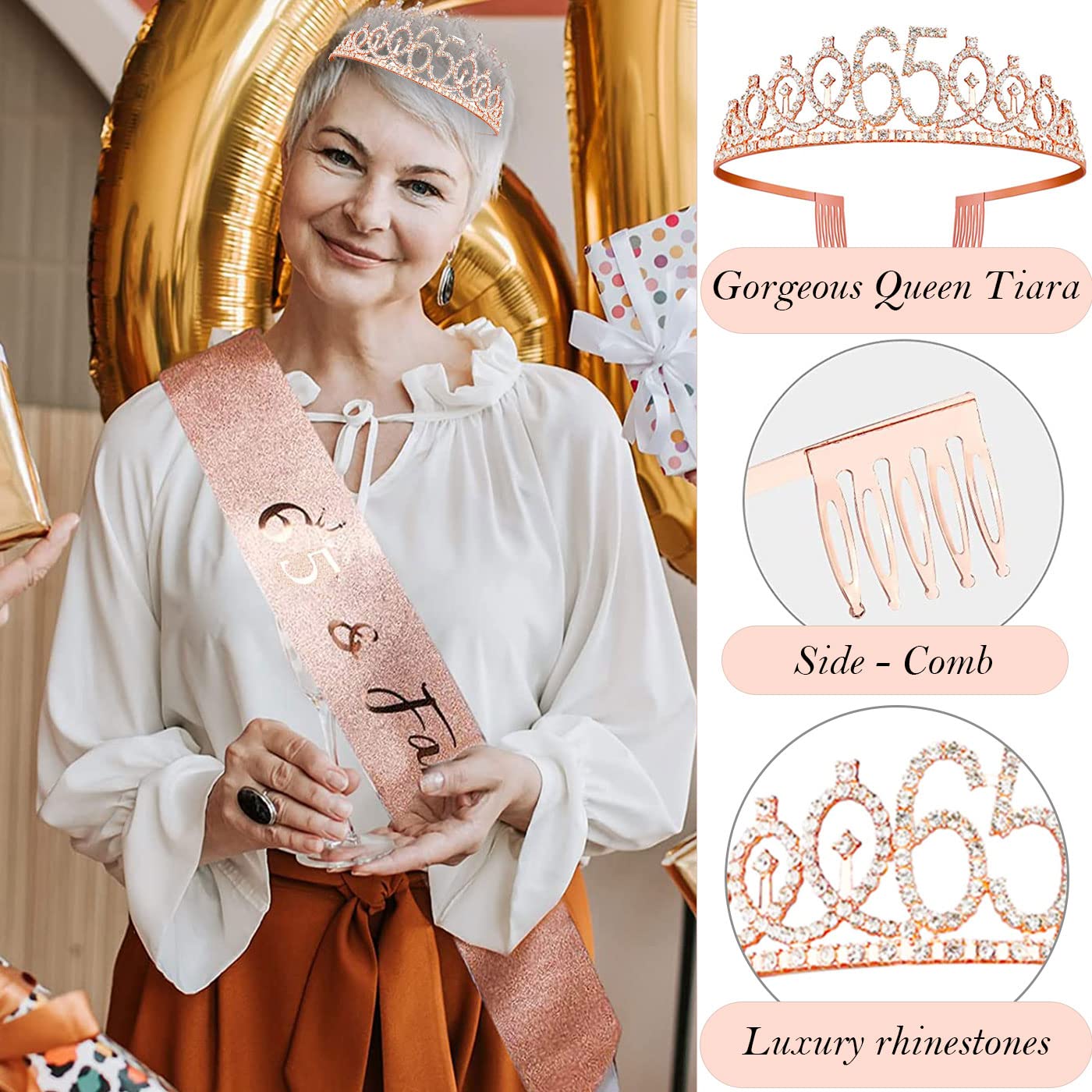 Awfrky rose gold 65th cake topper adds a festive glow to cakes.