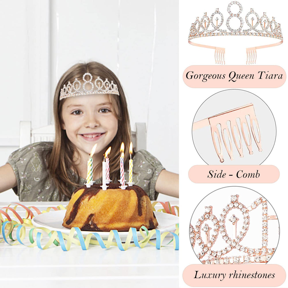 Awfrky Happy 8th Birthday cake topper in rose gold for cakes