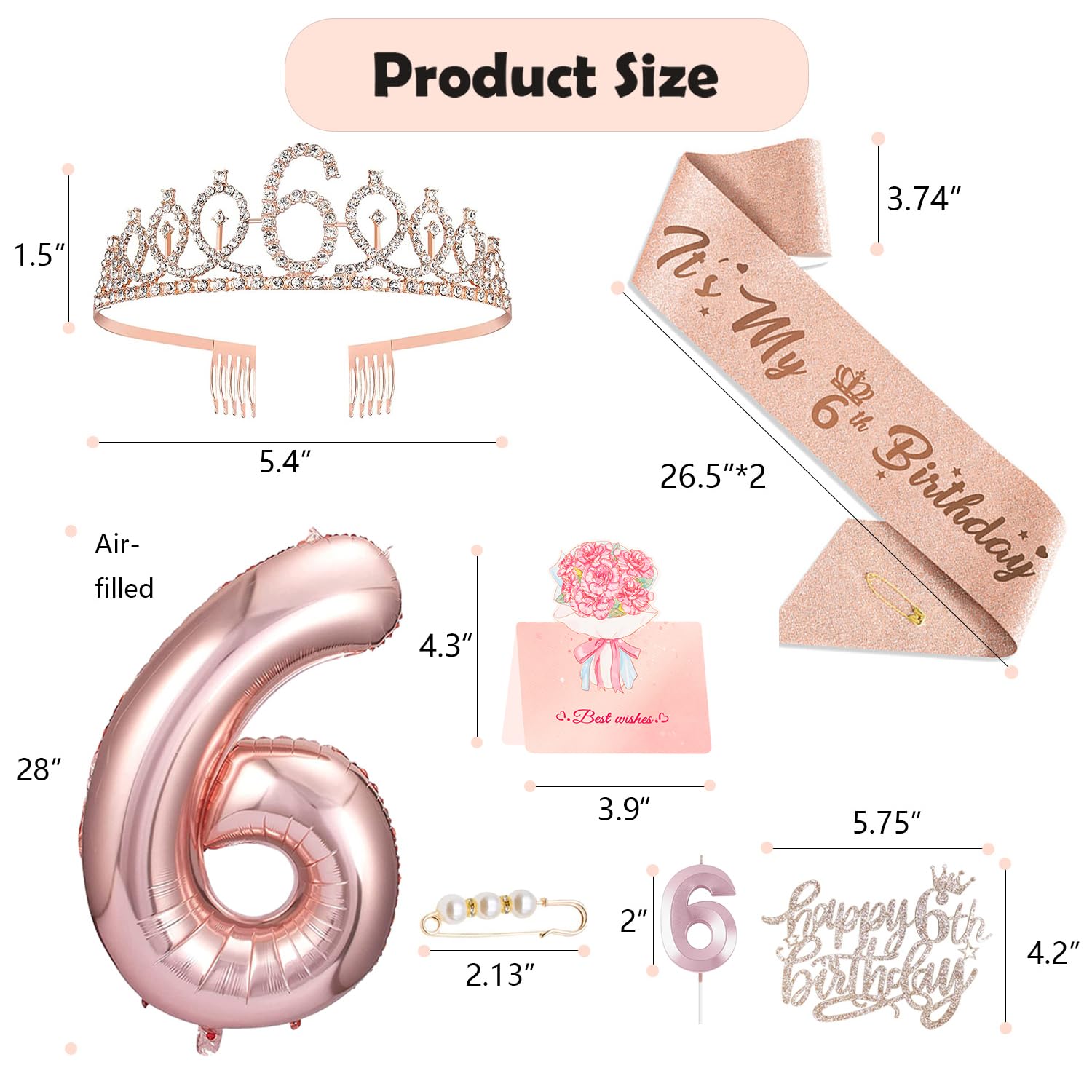 Awfrky its-my-6th-birthday sash with glittery finish for elegant styling.