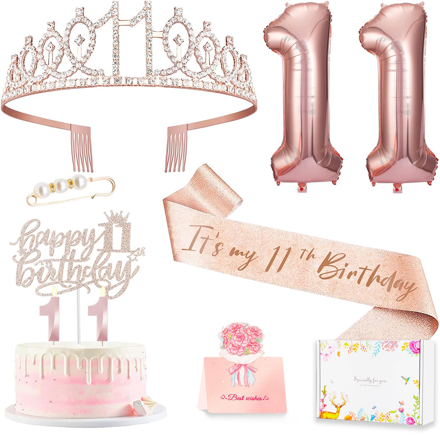Awfrky rose gold 11th crown secures hair for a festive look