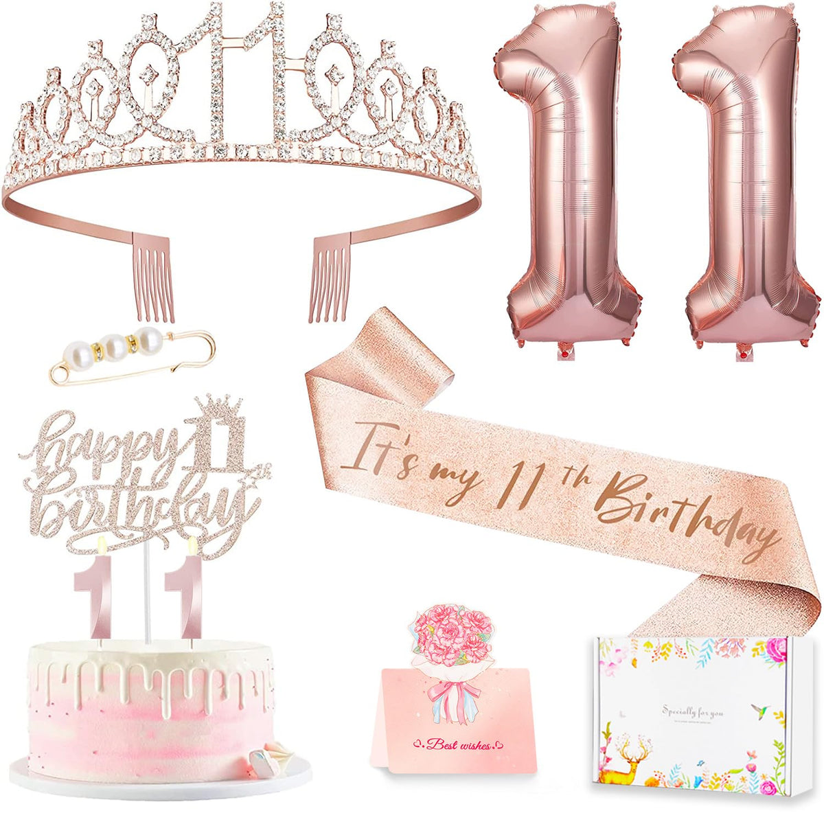 Awfrky rose gold 11th crown secures hair for a festive look