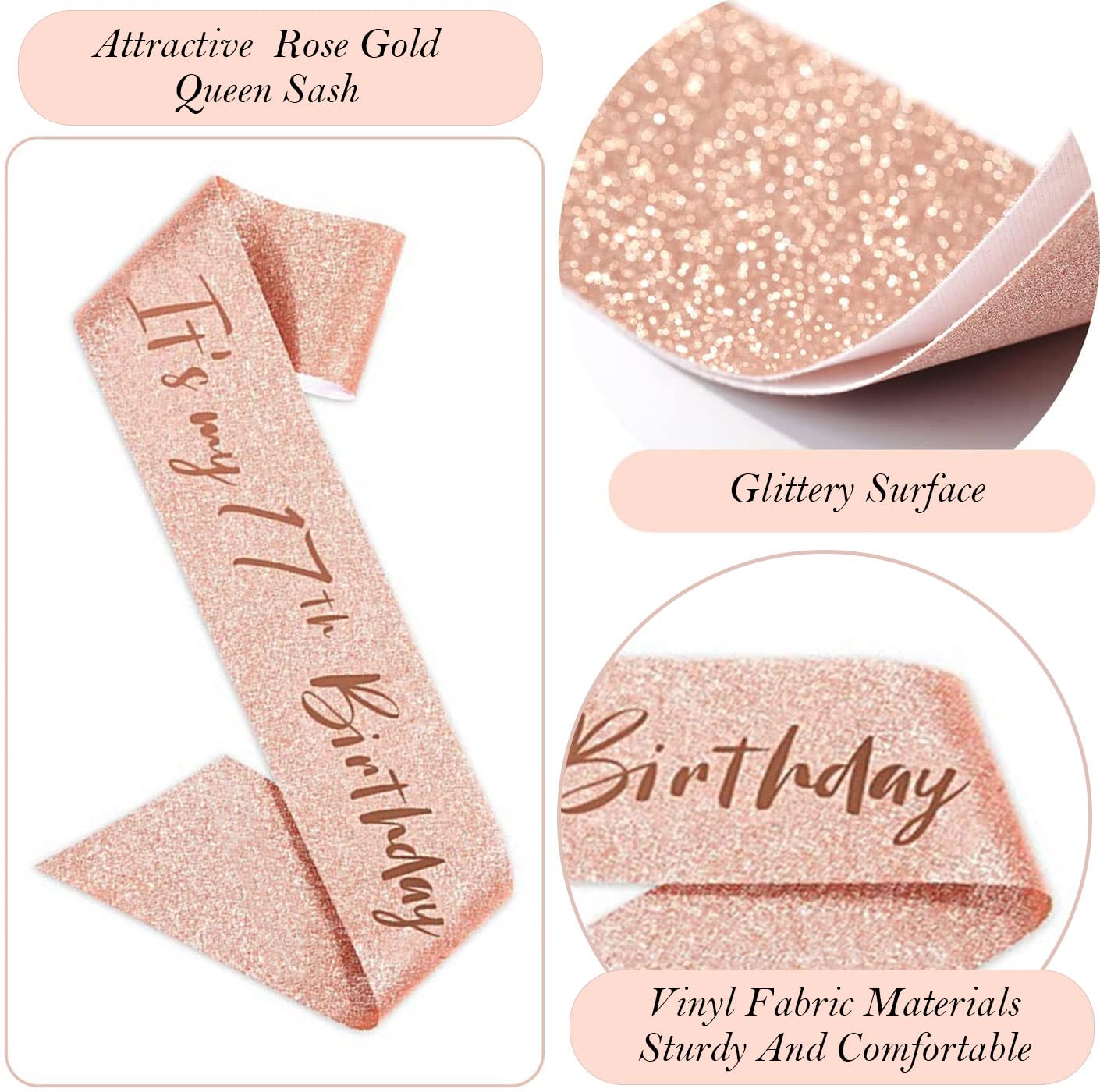 Awfrky rose gold 17th cake topper, adds festive sparkle to desserts