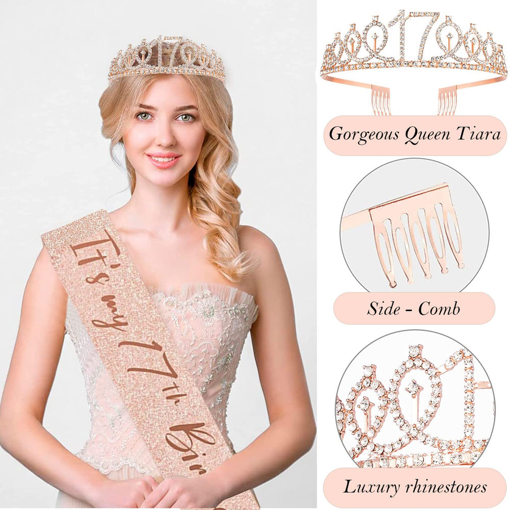 Awfrky rose gold 17th candles, long burn time and smokeless for safe celebrations