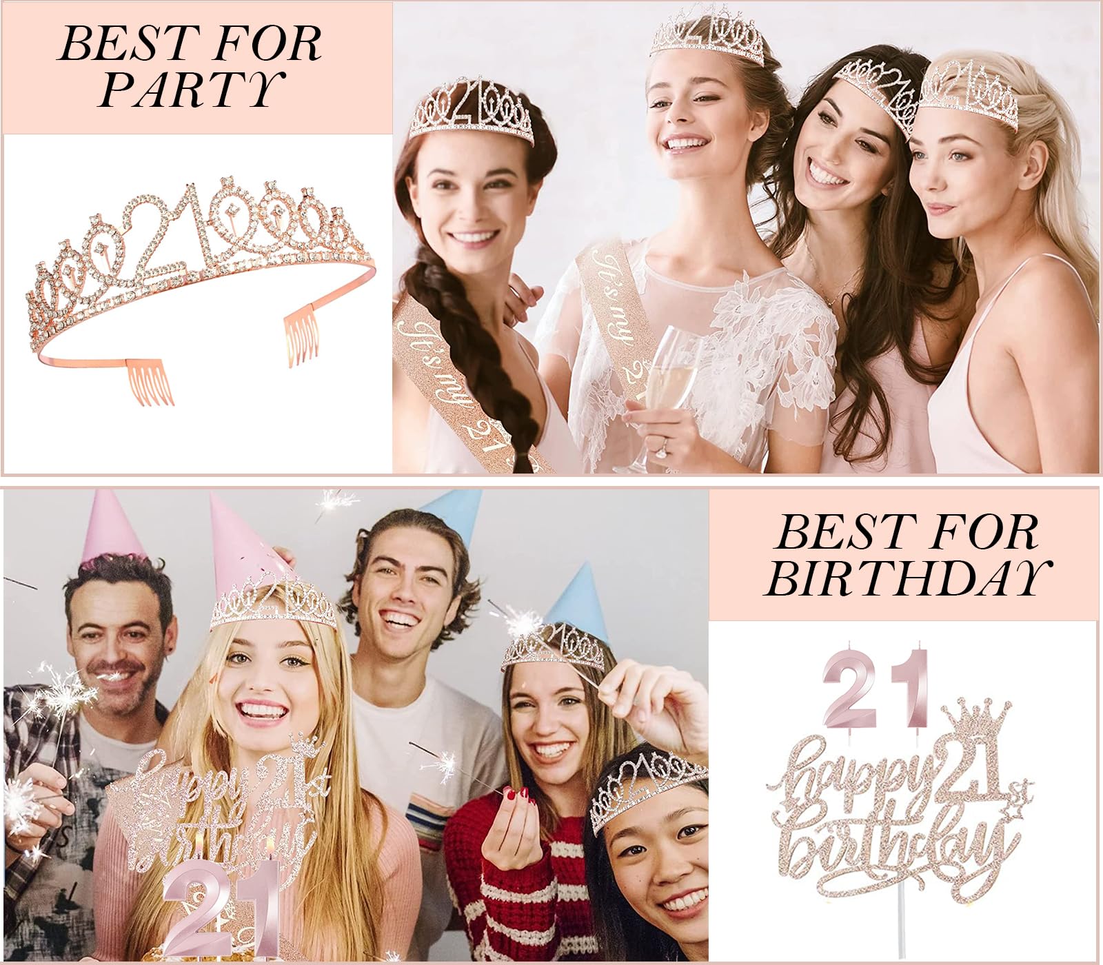 Awfrky rose gold 21 balloons create a festive backdrop and photo moments.