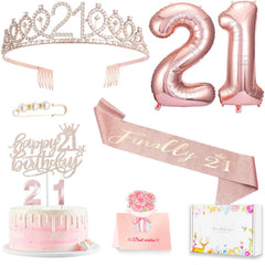Awfrky rose gold 21st tiara adds sparkle to her milestone celebration.