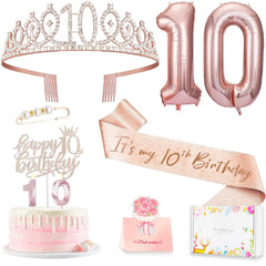 Awfrky rose gold crown tiara for secure fit on a young girl’s 10th birthday.