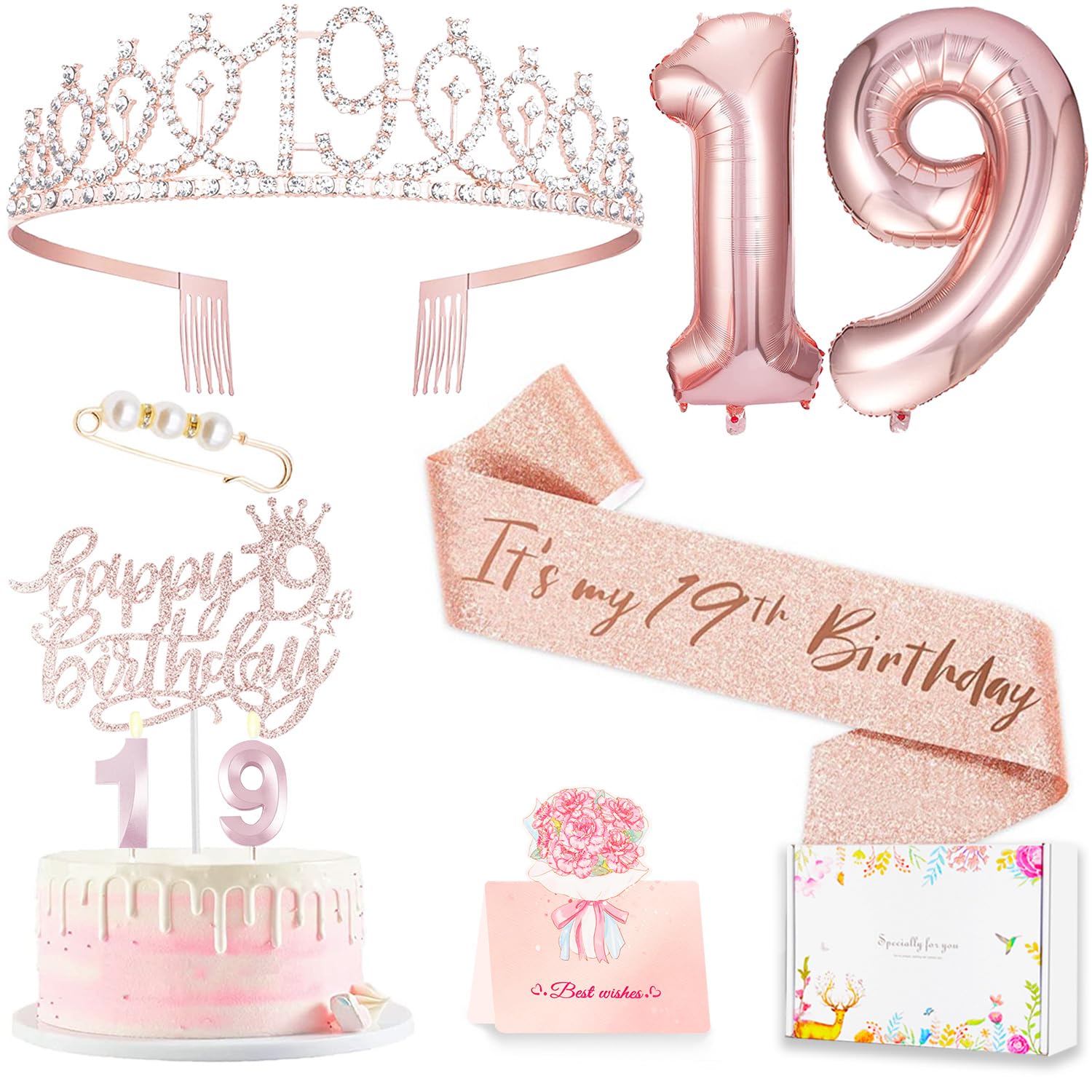 Awfrky rose gold crown with hair combs for secure fit and festive shine.