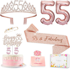 Awfrky rose gold crown 55 for an elegant 55th birthday celebration; adds sparkle to photos.