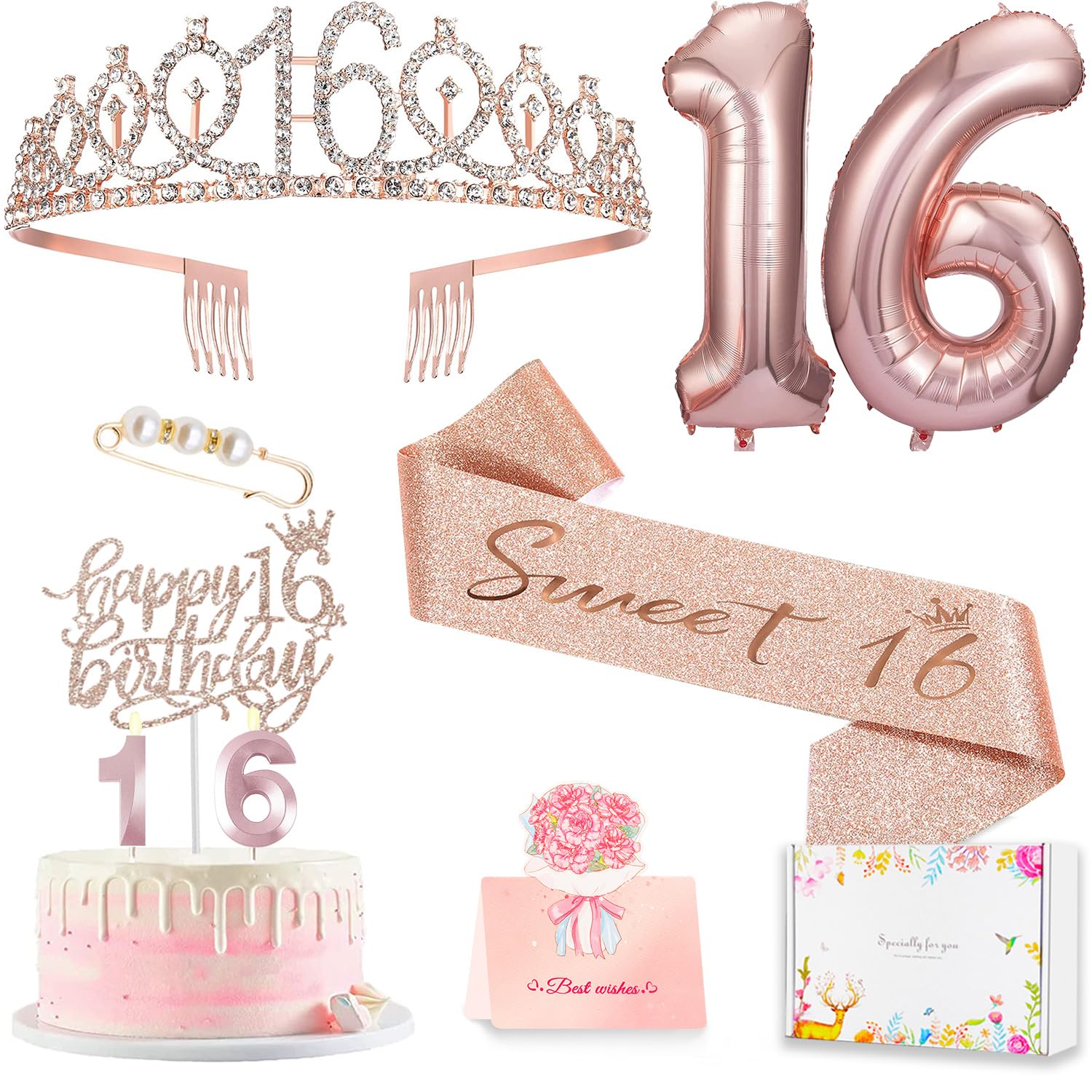 Awfrky Sweet 16 tiara crown adds sparkling flair for a photo-worthy party