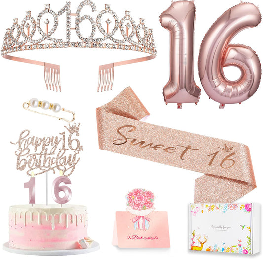 Awfrky Sweet 16 tiara crown adds sparkling flair for a photo-worthy party