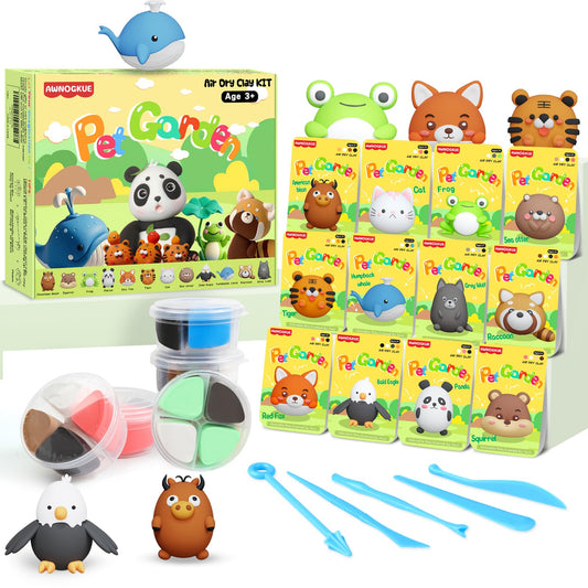 AWNOGKUE air dry clay kids-12-box-set for colorful animal crafts.