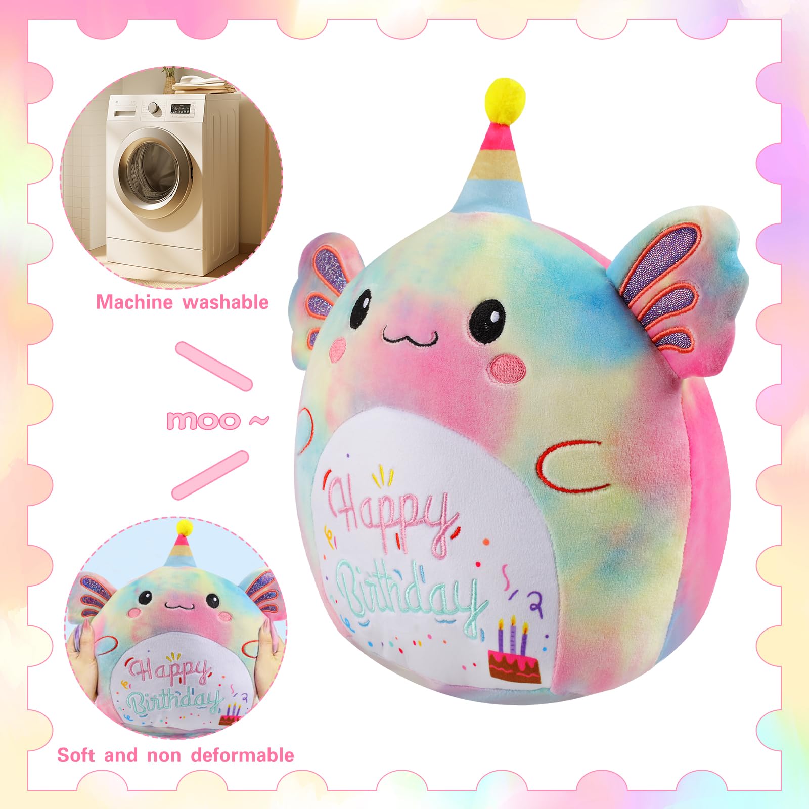 AWNOGKUE axolotl plush in a bright bedroom decor setup.