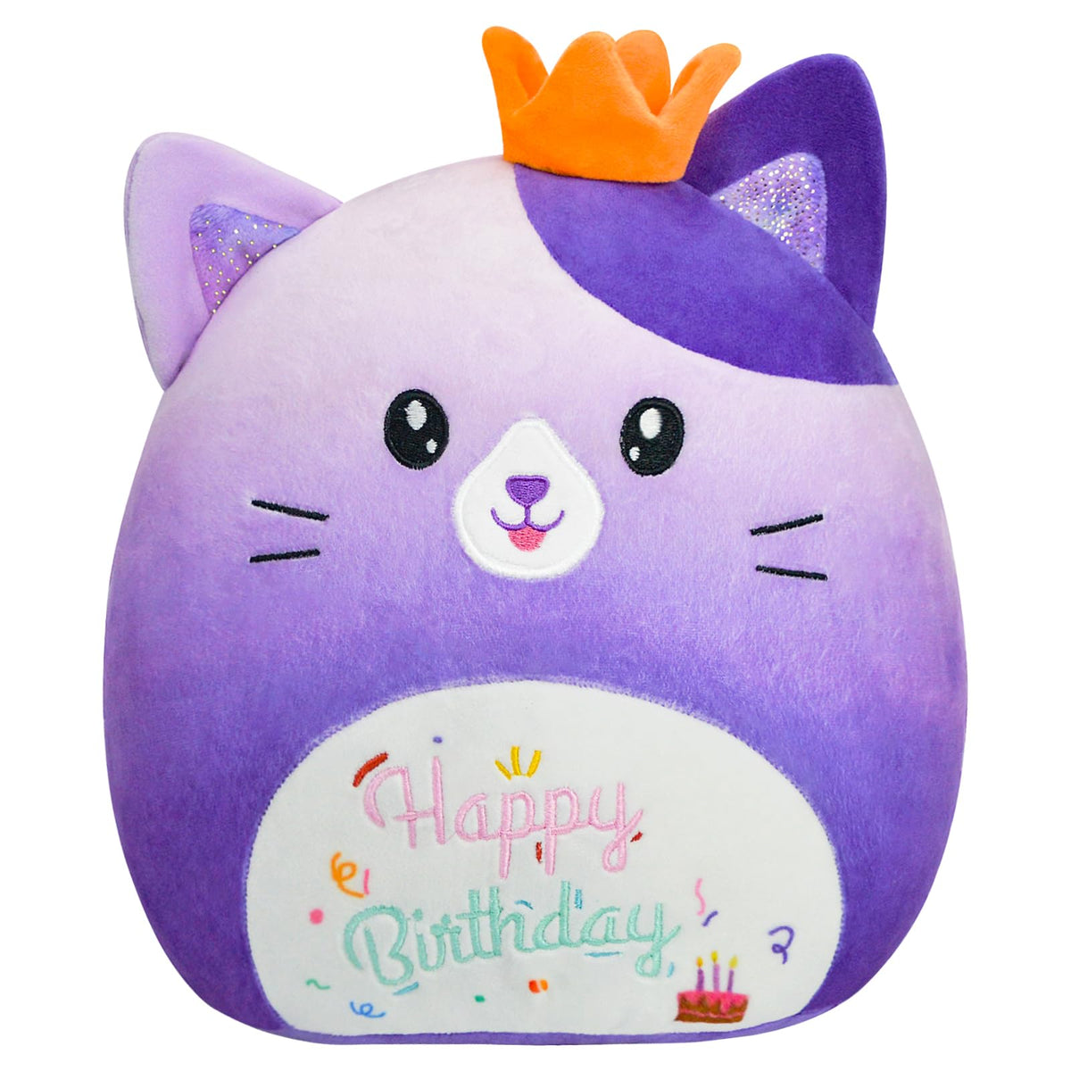 AWNOGKUE gradient purple cat plush front view, a cozy 14-inch cuddle pillow.