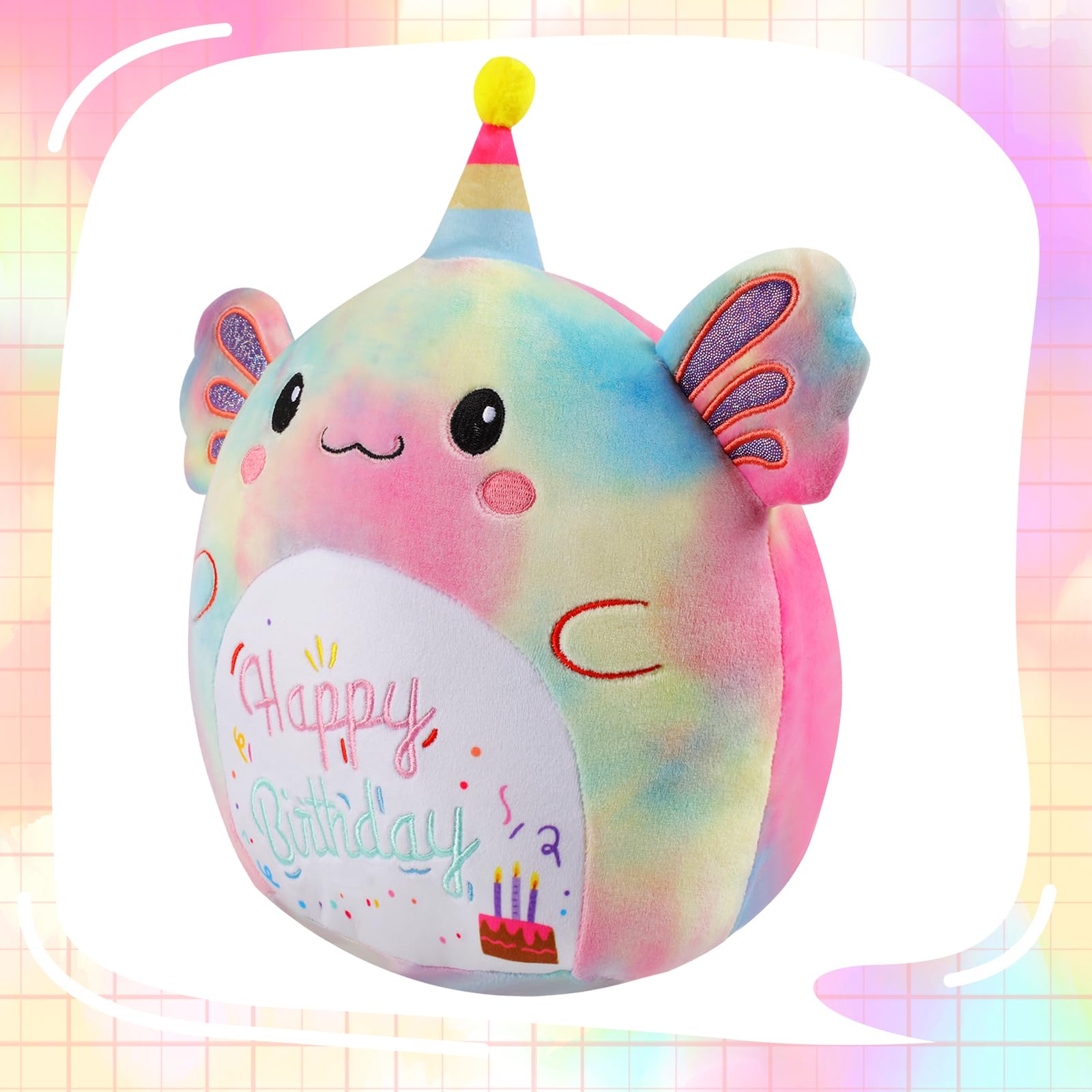 AWNOGKUE unicorn-horn axolotl plush with tie-dye design